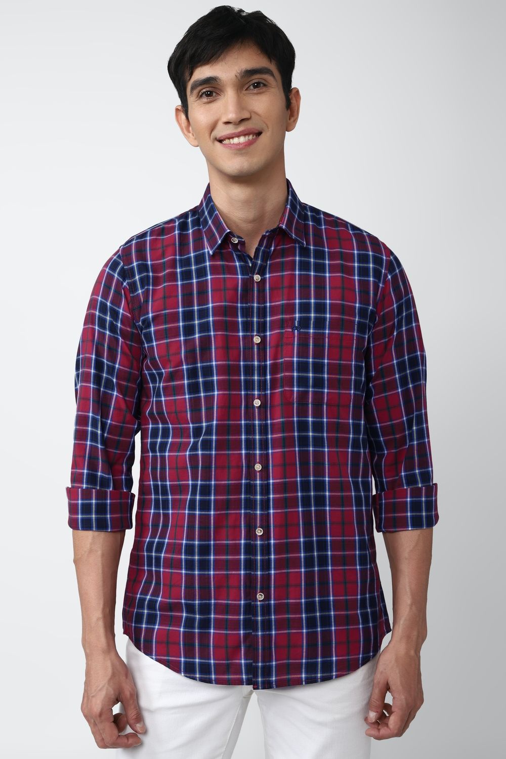 Men Pink Slim Fit Check Full Sleeves Casual Shirt