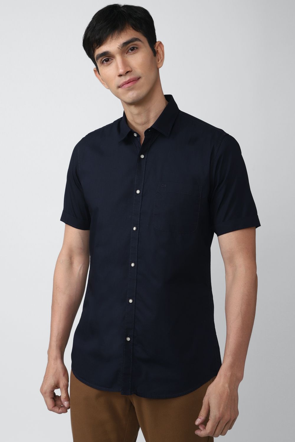 Men Navy Slim Fit Solid Half Sleeves Casual Shirt