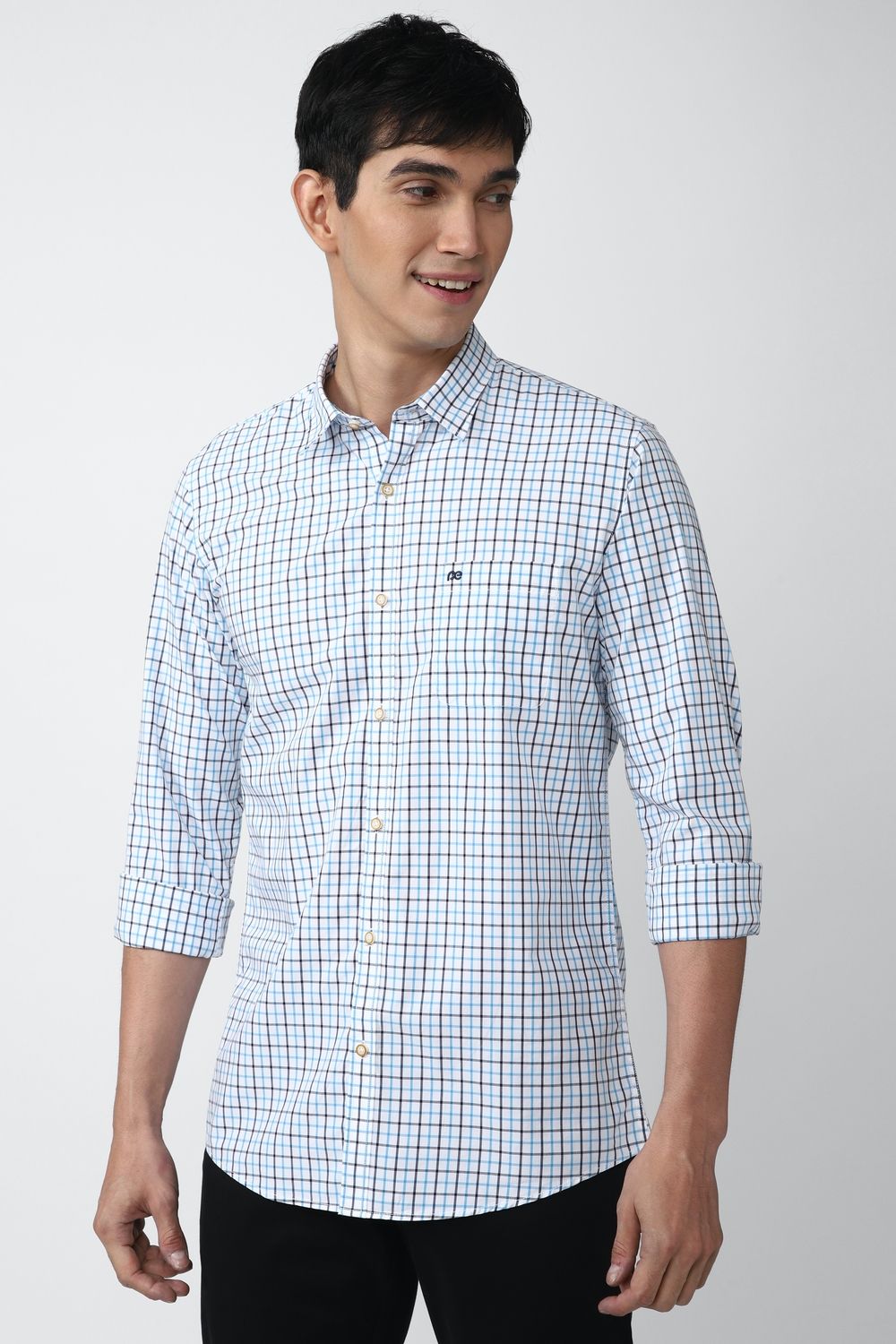 Men Blue Slim Fit Check Full Sleeves Casual Shirt