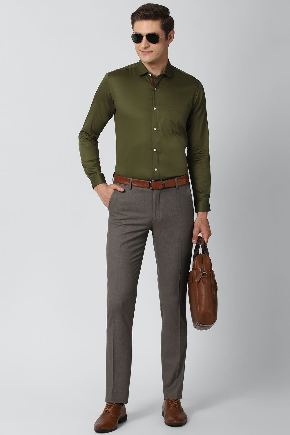 Men Olive Regular Fit Formal Full Sleeves Formal Shirt