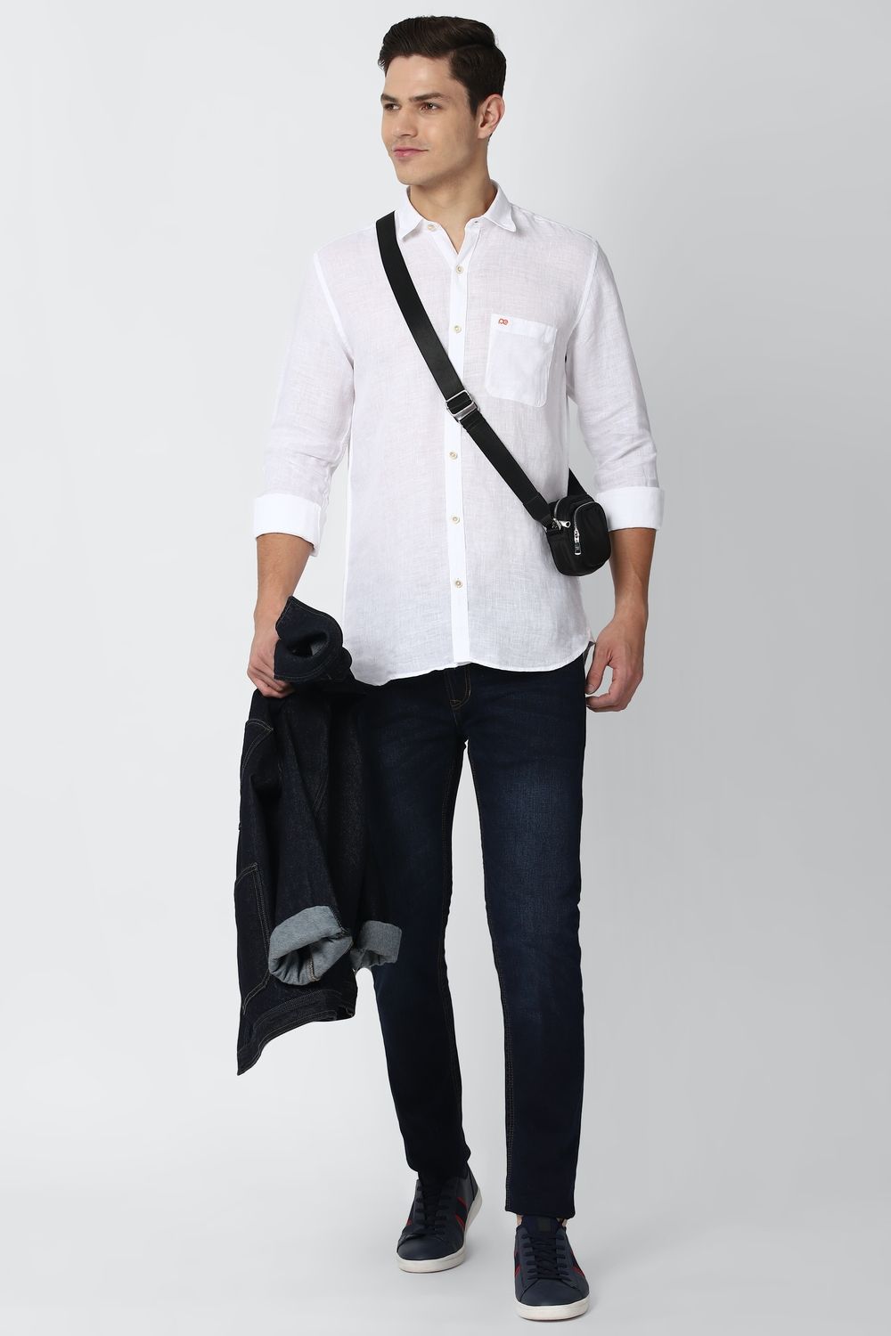 Men White Slim Fit Textured Full Sleeves Casual Shirt