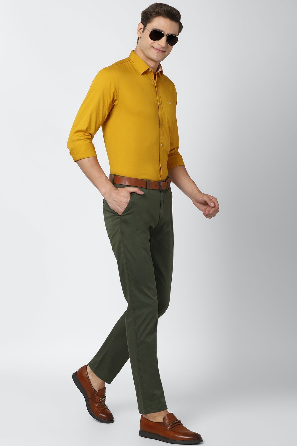 Men Yellow Slim Fit Solid Full Sleeves Casual Shirt