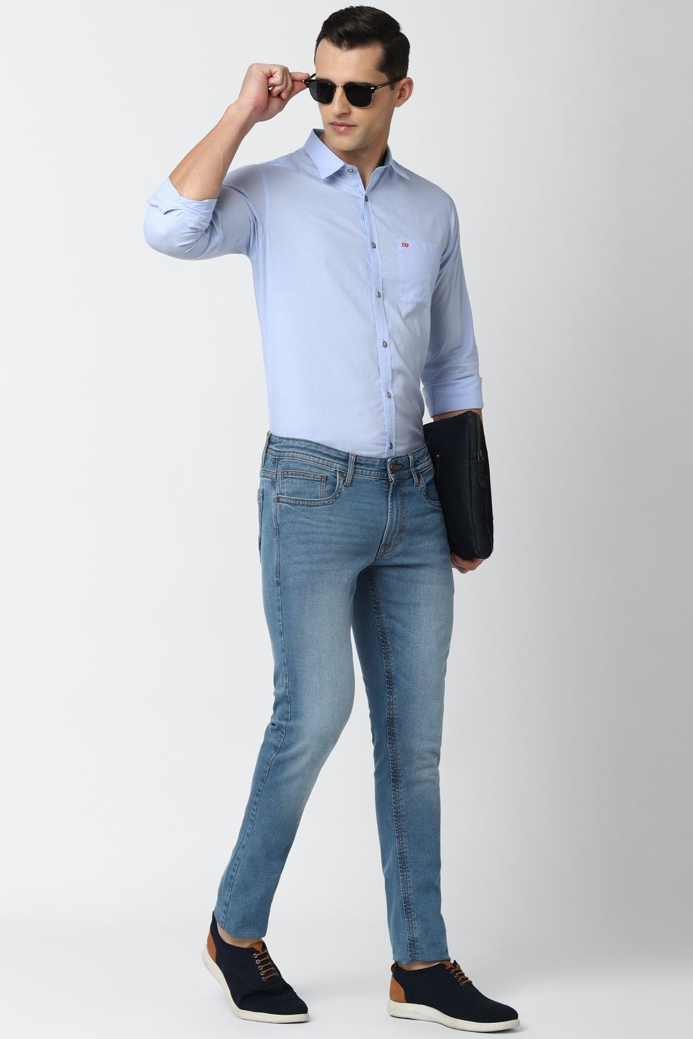 Men Blue Slim Fit Solid Full Sleeves Formal Shirt
