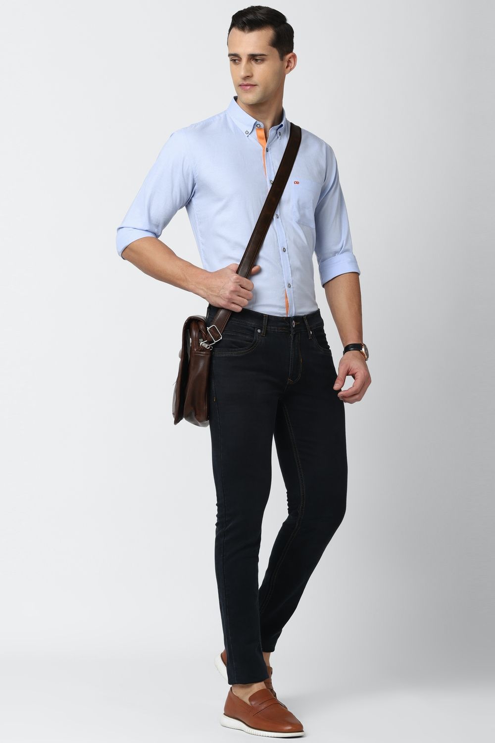 Men Blue Slim Fit Solid Full Sleeves Casual Shirt