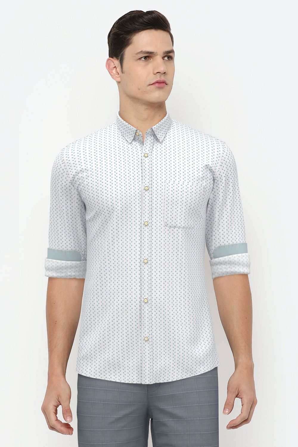 Men White Slim Fit Print Full Sleeves Casual Shirt