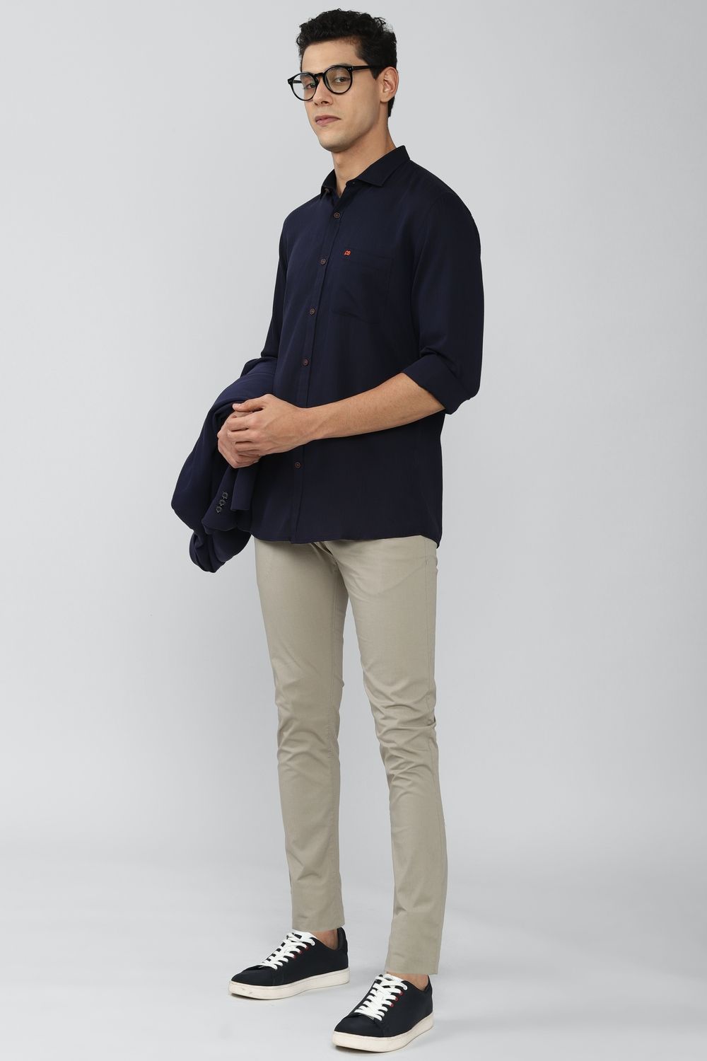 Men Navy Slim Fit Textured Full Sleeves Casual Shirt