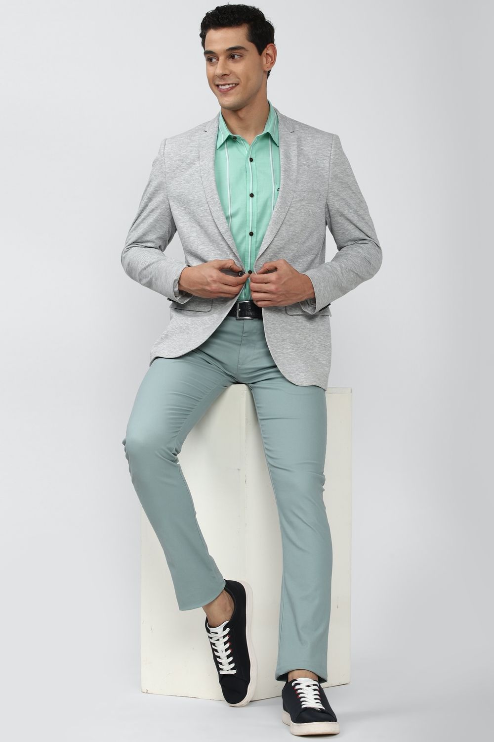 Men Green Slim Fit Stripe Full Sleeves Casual Shirt