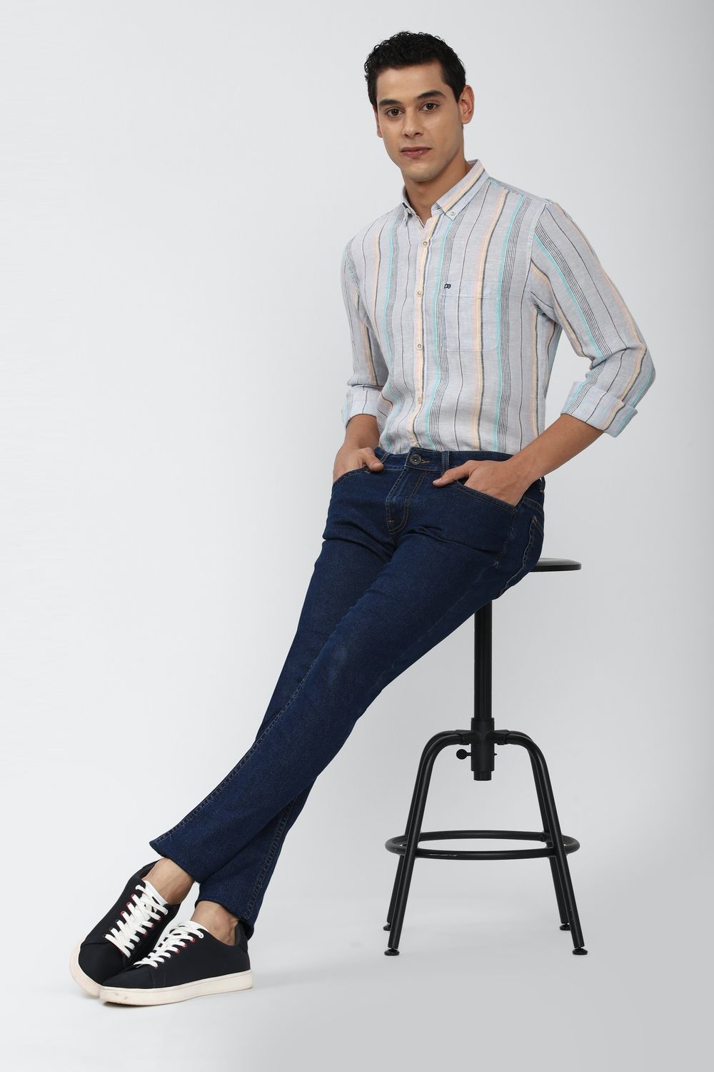 Men Blue Slim Fit Stripe Full Sleeves Casual Shirt