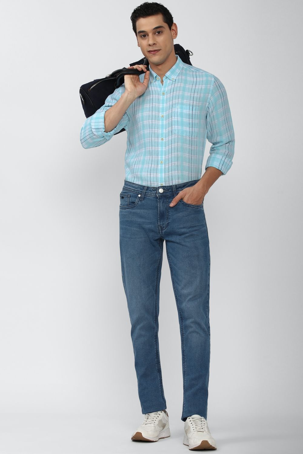 Men Blue Slim Fit Check Full Sleeves Casual Shirt