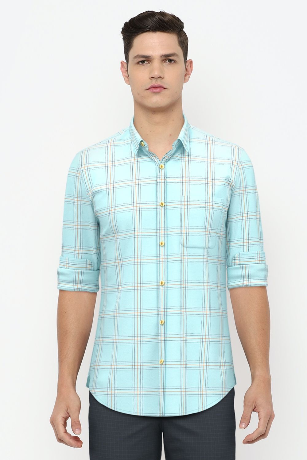 Men Green Slim Fit Check Full Sleeves Casual Shirt