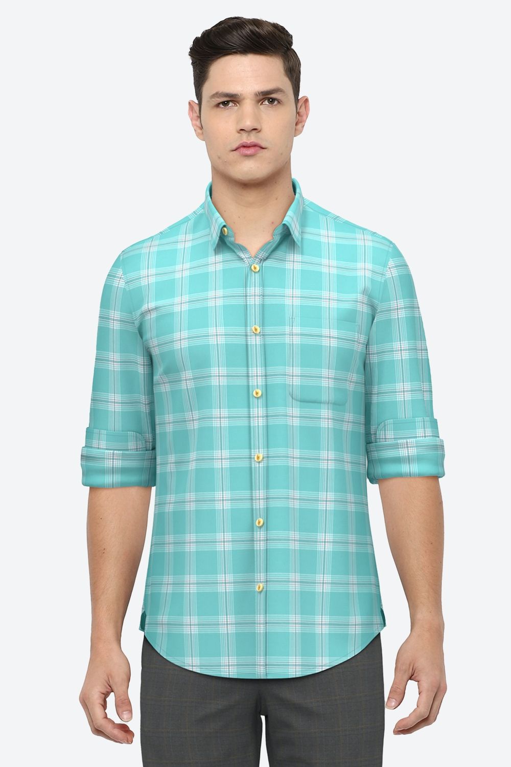 Men Green Slim Fit Check Full Sleeves Casual Shirt