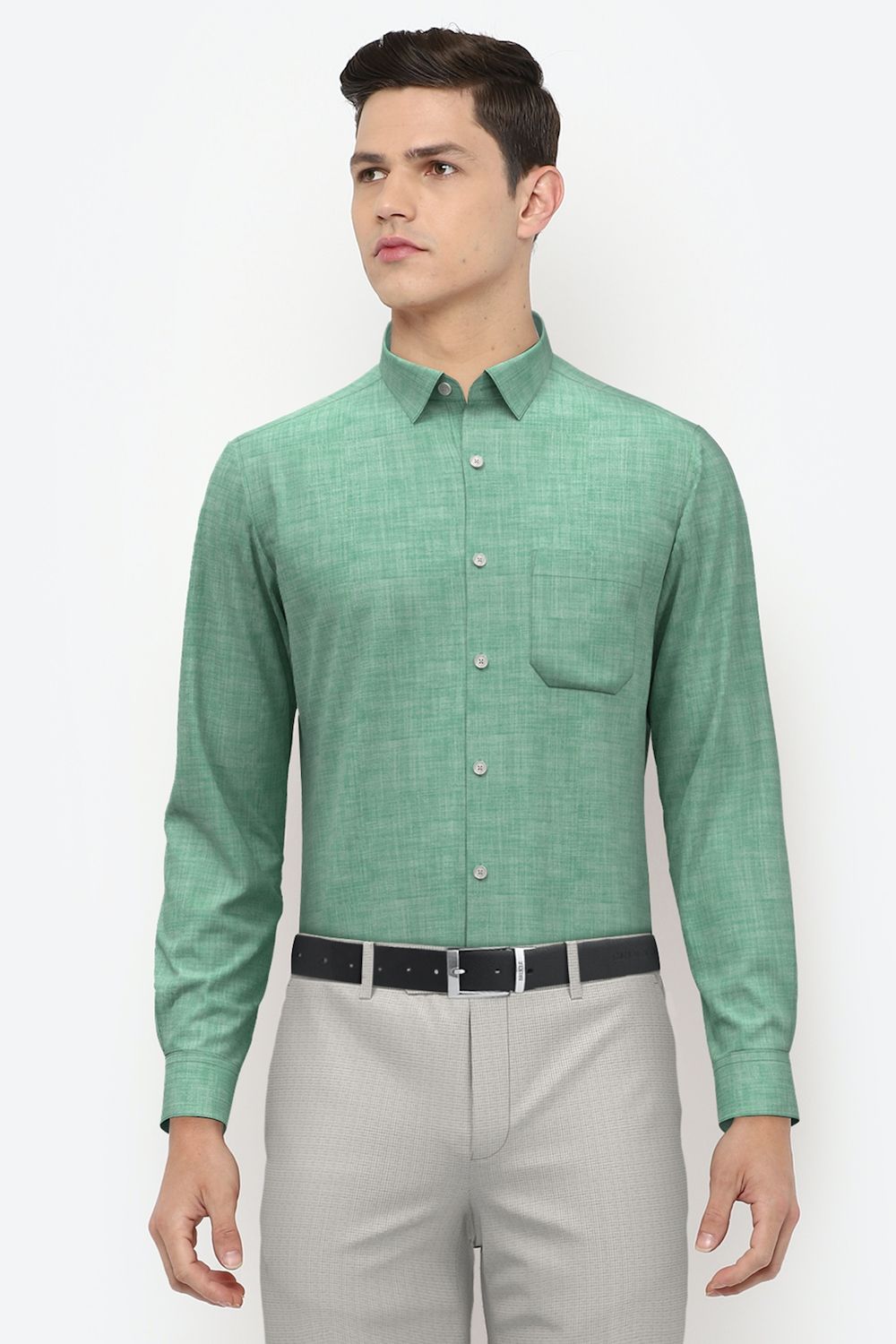 Men Green Regular Fit Formal Full Sleeves Formal Shirt