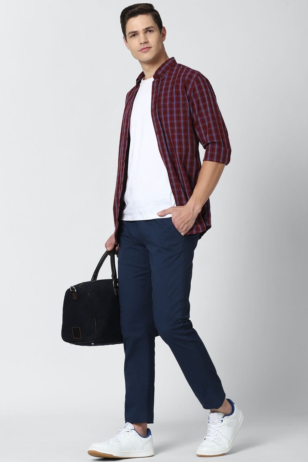 Men Maroon Slim Fit Check Full Sleeves Casual Shirt