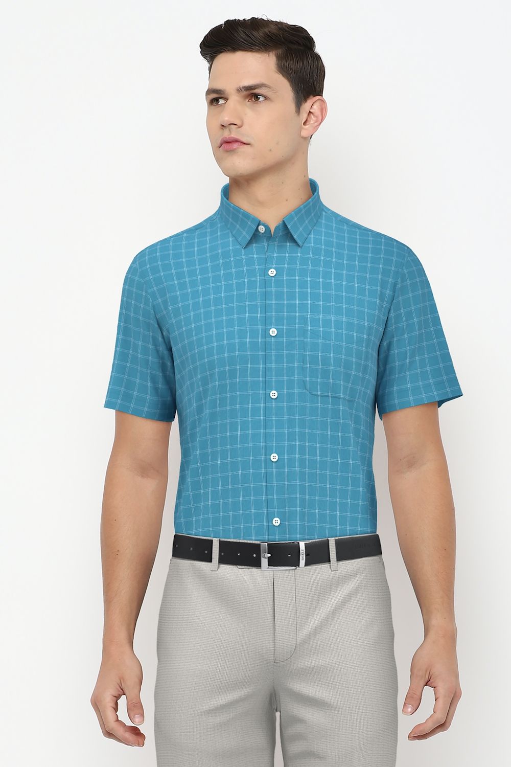 Men Blue Slim Fit Formal Full Sleeves Formal Shirt