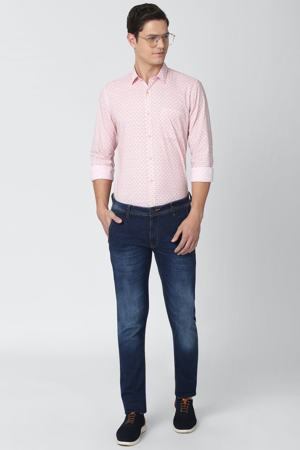 Men Pink Slim Fit Print Full Sleeves Casual Shirt
