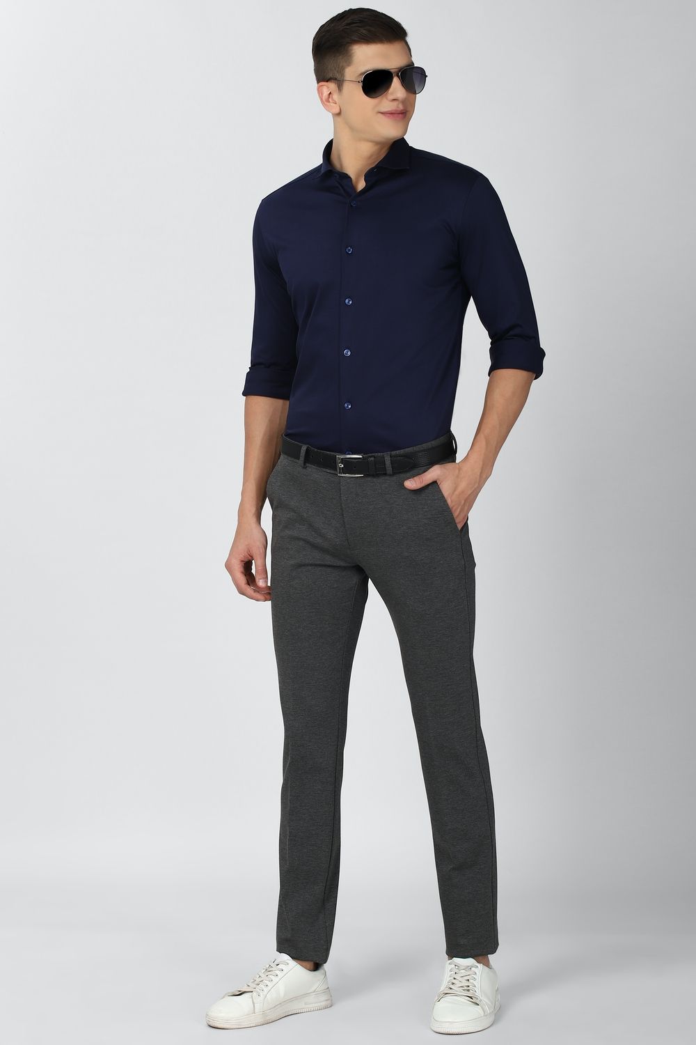 Men Navy Athletic Fit Formal Full Sleeves Casual Shirt