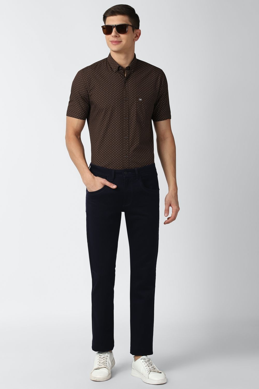 Men Brown Slim Fit Print Half Sleeves Casual Shirt