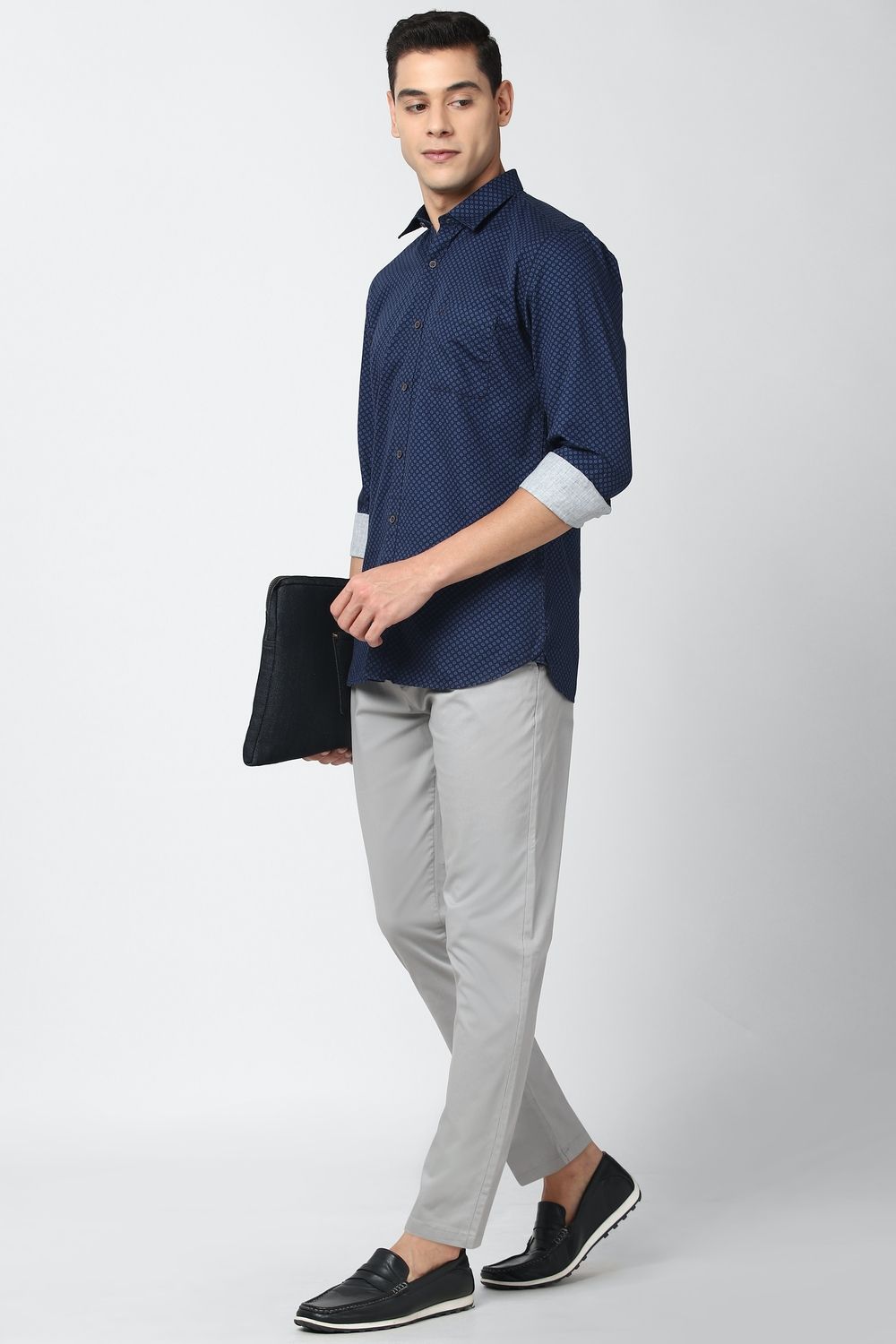 Men Navy Slim Fit Print Full Sleeves Casual Shirt