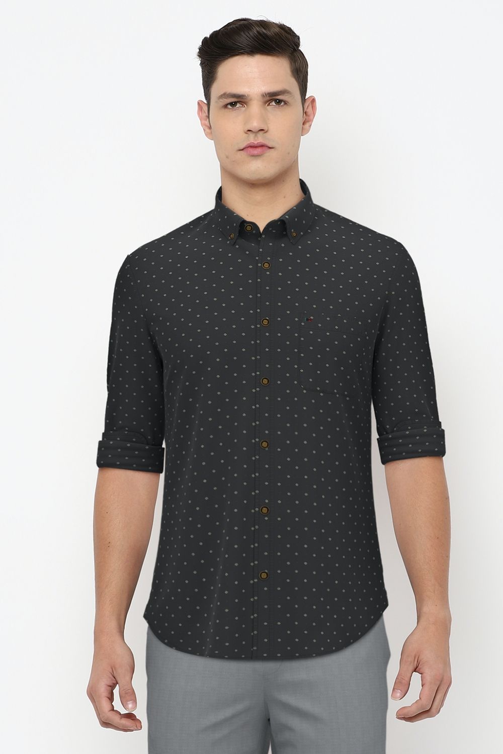 Men Black Slim Fit Print Full Sleeves Casual Shirt