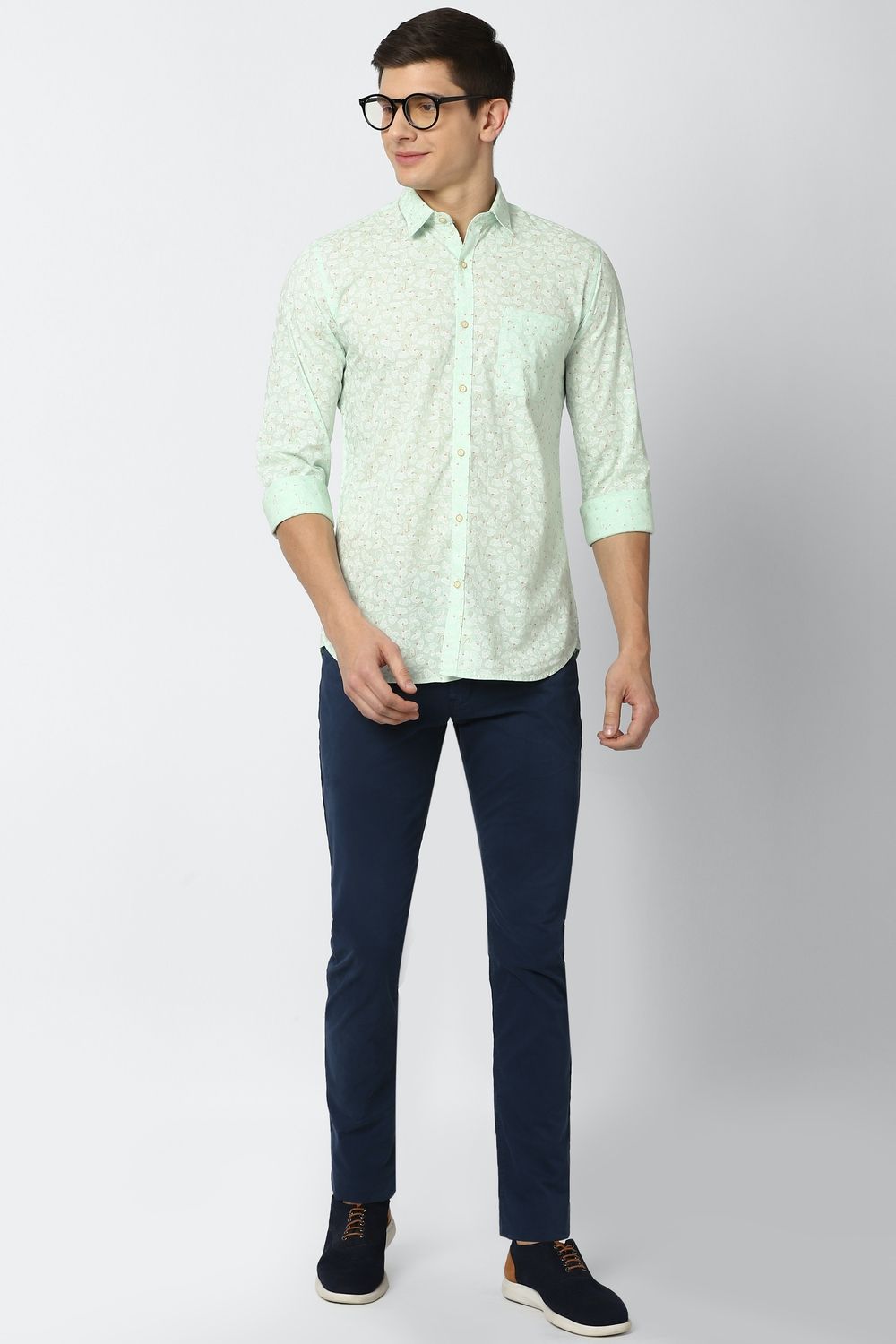Men Green Slim Fit Print Full Sleeves Casual Shirt