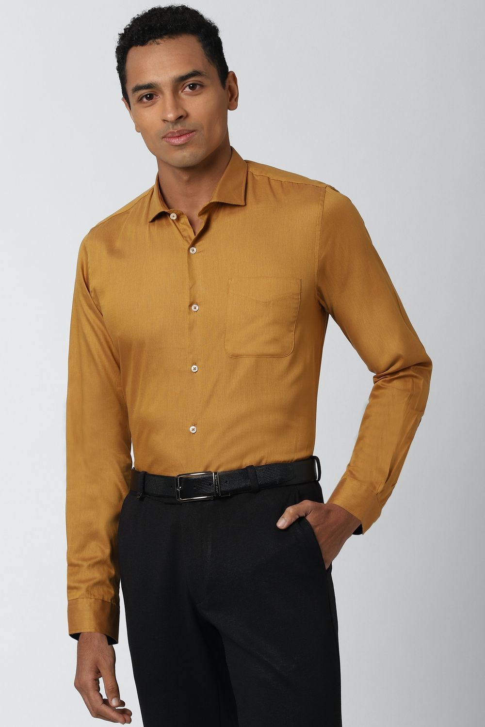 Men Yellow Slim Fit Formal Full Sleeves Formal Shirt