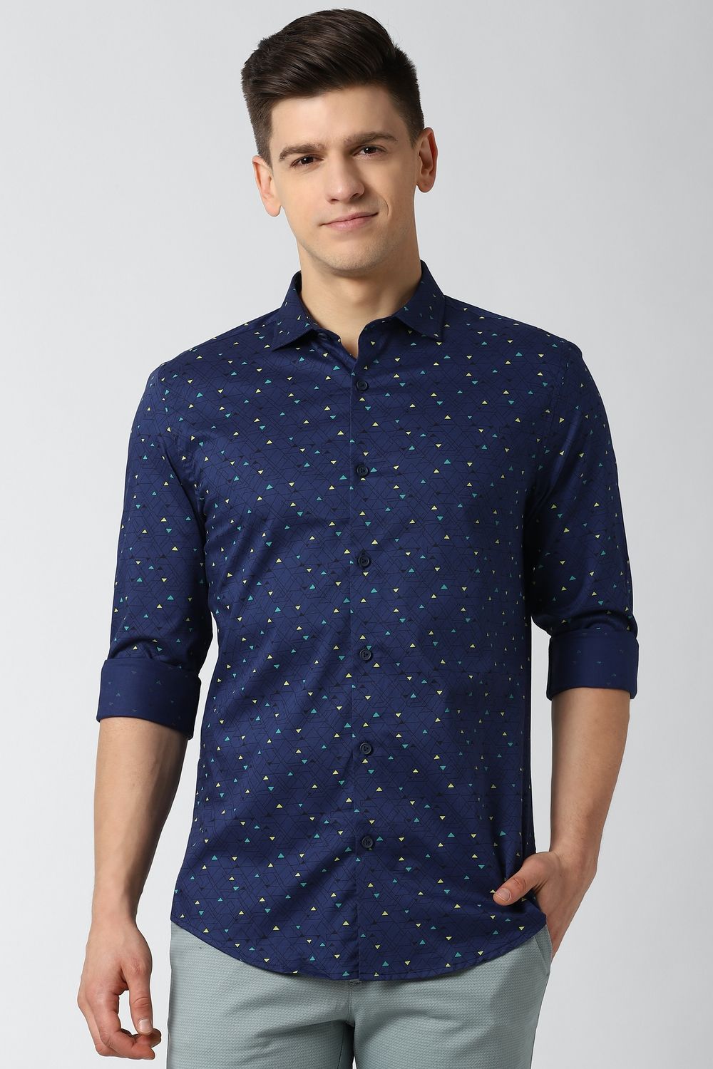 Men Navy Athletic Fit Formal Full Sleeves Casual Shirt