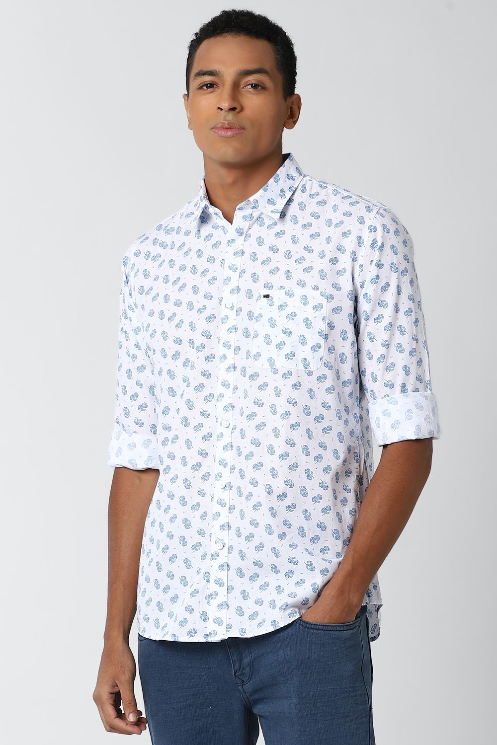 Men Blue Slim Fit Print Full Sleeves Casual Shirt