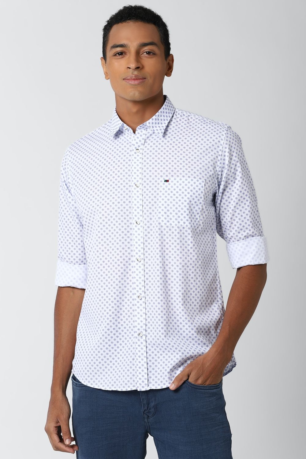 Men Blue Slim Fit Print Full Sleeves Casual Shirt