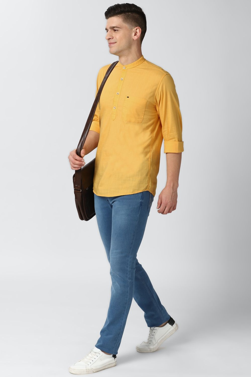 Men Yellow Slim Fit Textured Full Sleeves Casual Shirt