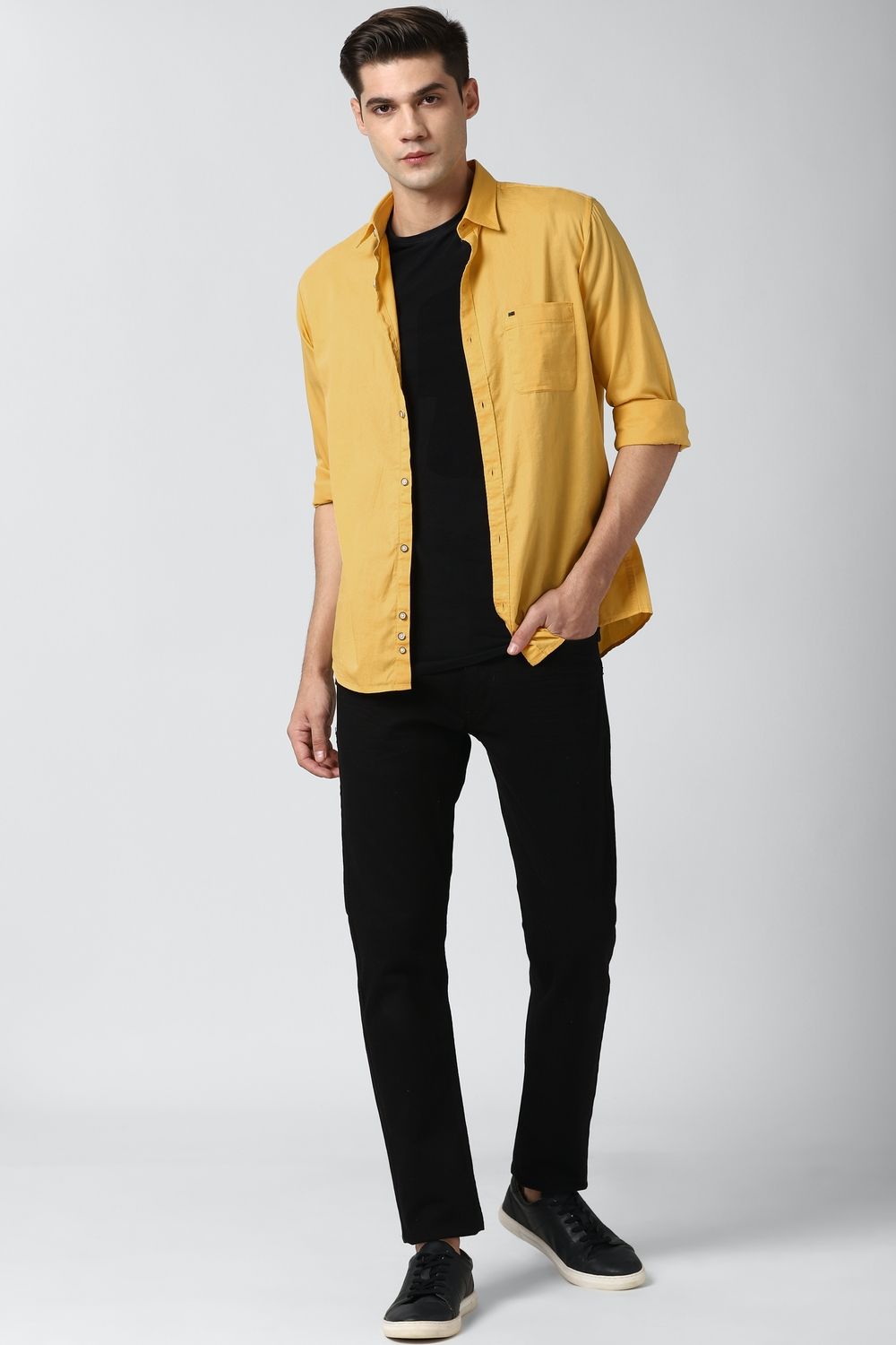 Men Yellow Slim Fit Solid Full Sleeves Casual Shirt