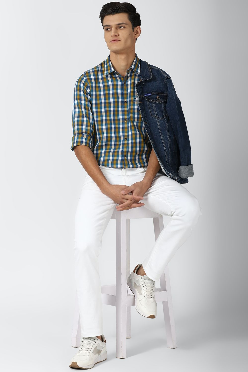 Men Yellow Slim Fit Check Full Sleeves Casual Shirt