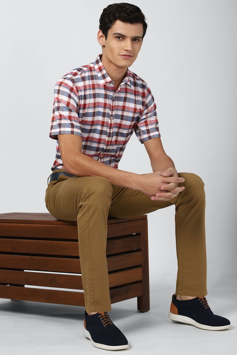 Men Multi Slim Fit Check Half Sleeves Casual Shirt