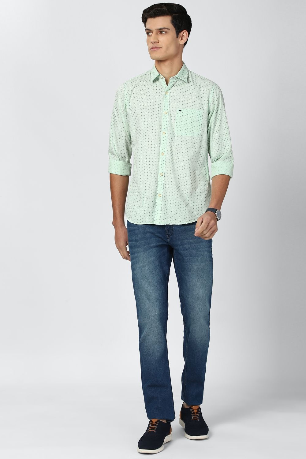 Men Green Slim Fit Print Full Sleeves Casual Shirt