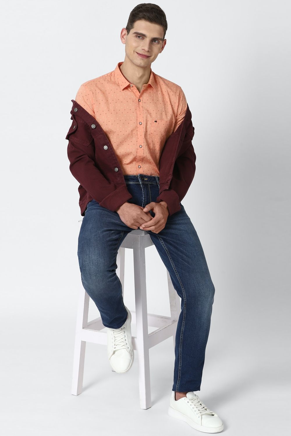 Men Orange Slim Fit Print Half Sleeves Casual Shirt
