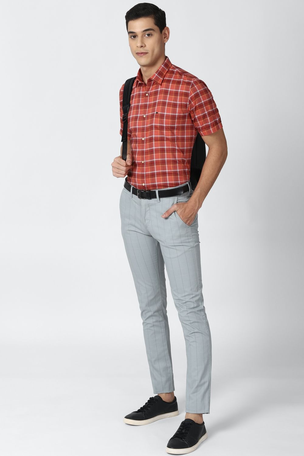 Men Red Slim Fit Check Half Sleeves Casual Shirt
