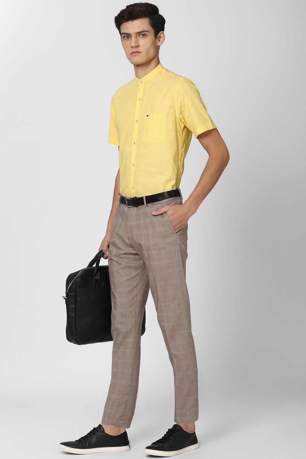 Men Yellow Slim Fit Textured Half Sleeves Casual Shirt