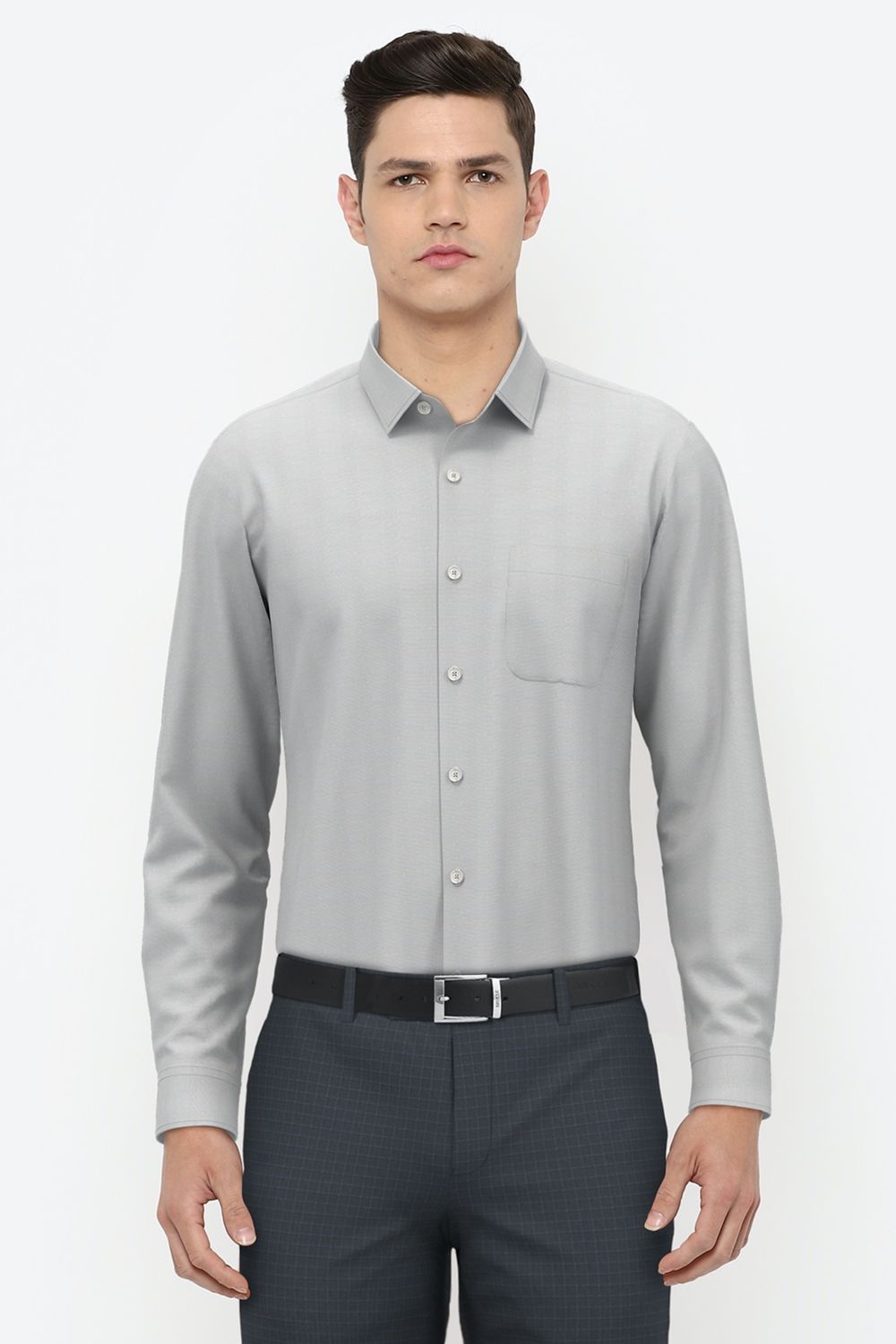 Men Grey Regular Fit Formal Full Sleeves Formal Shirt