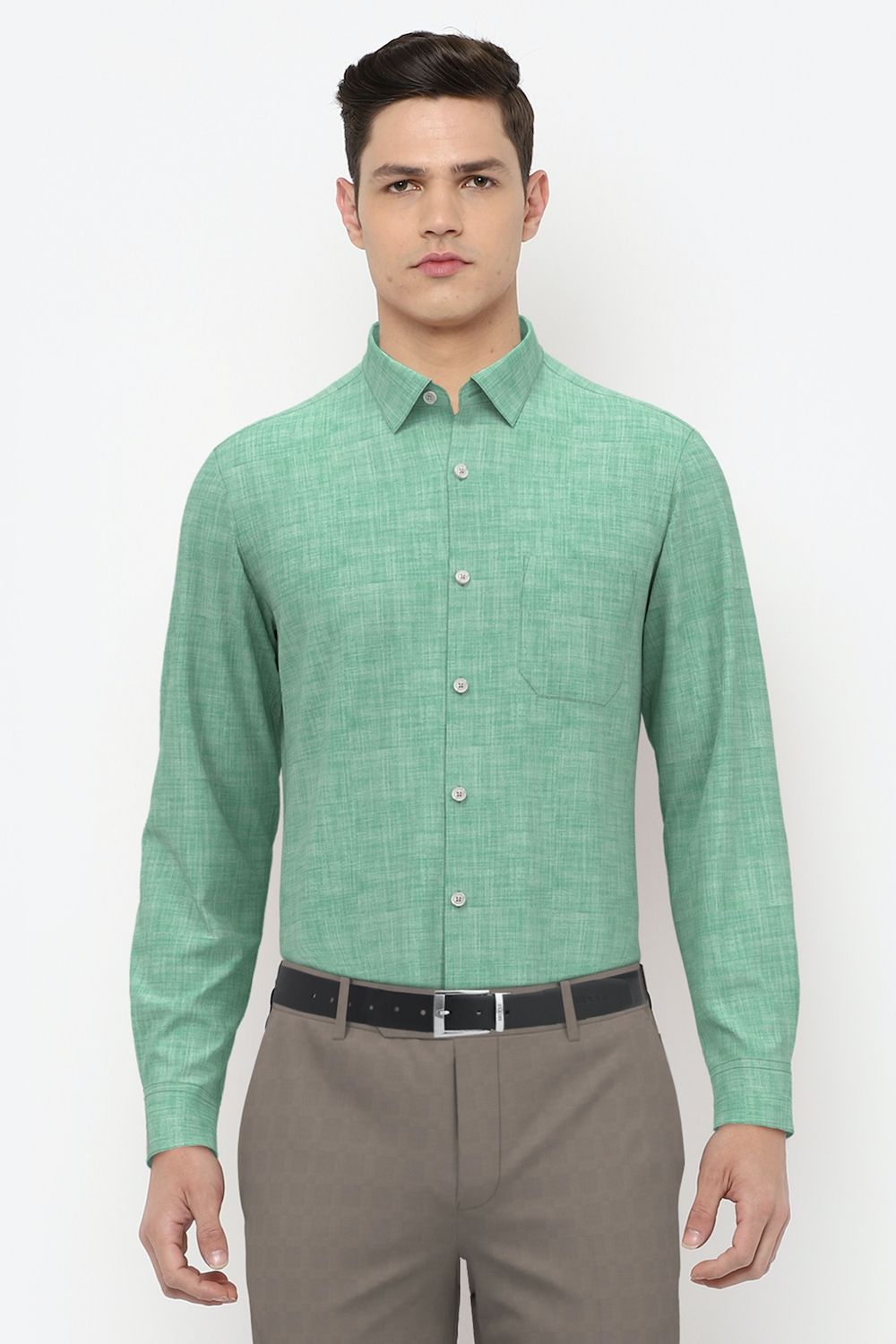 Men Green Slim Fit Formal Full Sleeves Formal Shirt