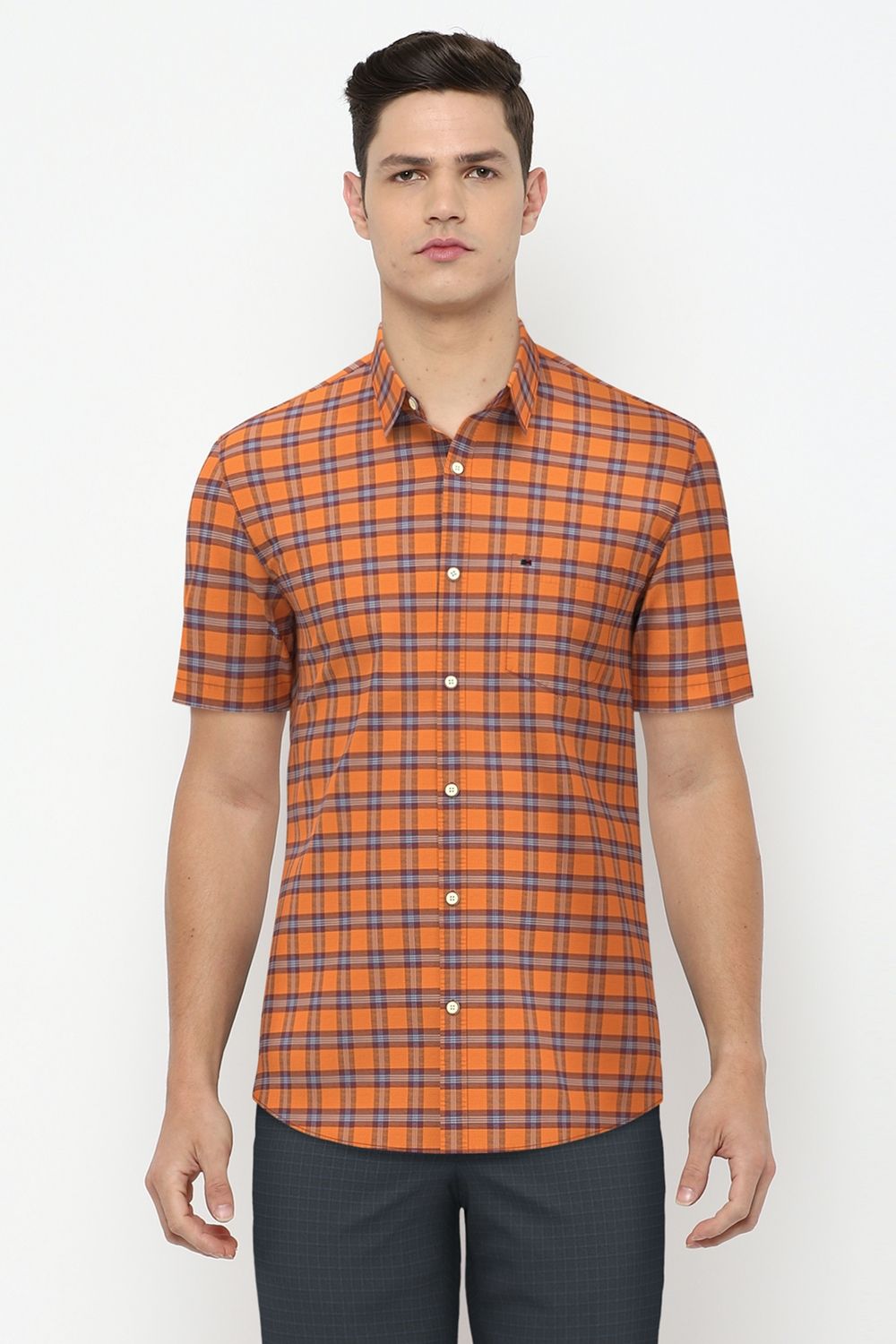 Men Yellow Slim Fit Check Half Sleeves Casual Shirt