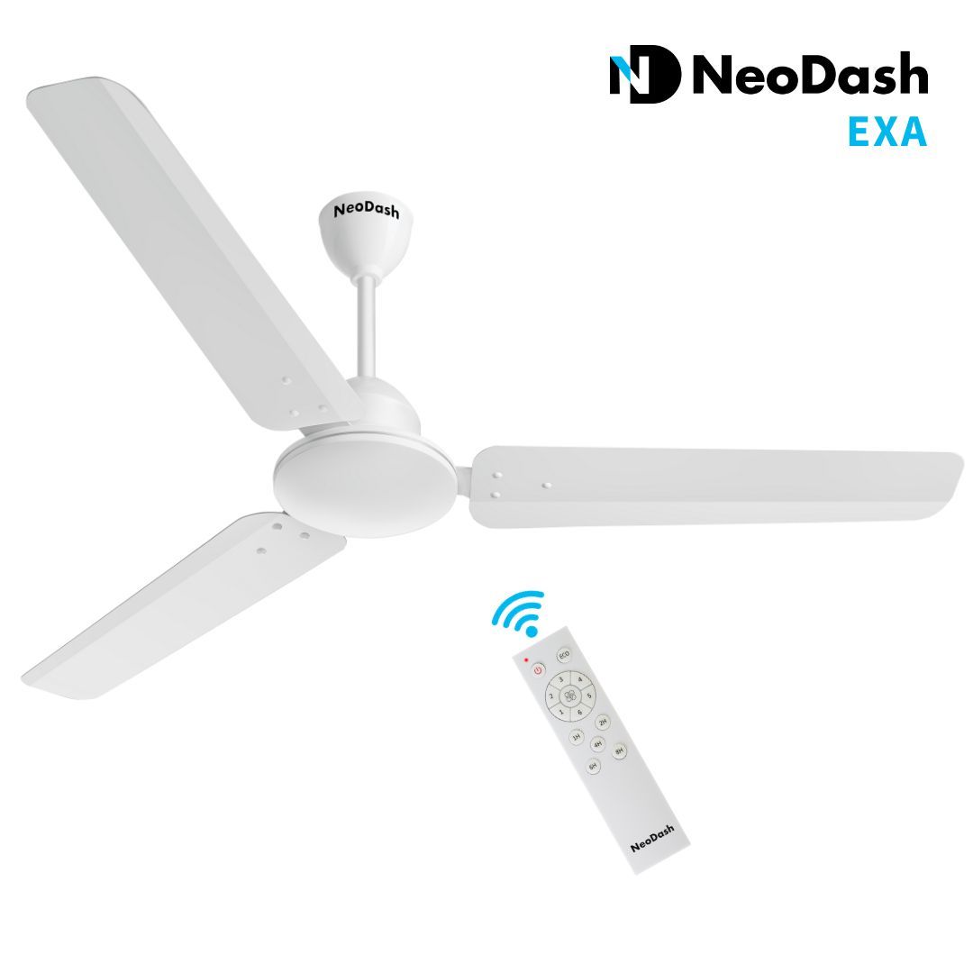 NeoDash EXA 1200mm Energy Saving BLDC 28W Ceiling Fan with Remote Control | BEE 5 Star Rated | Anti Rust | High Speed | 3 Year On-Site Warranty (White Color)