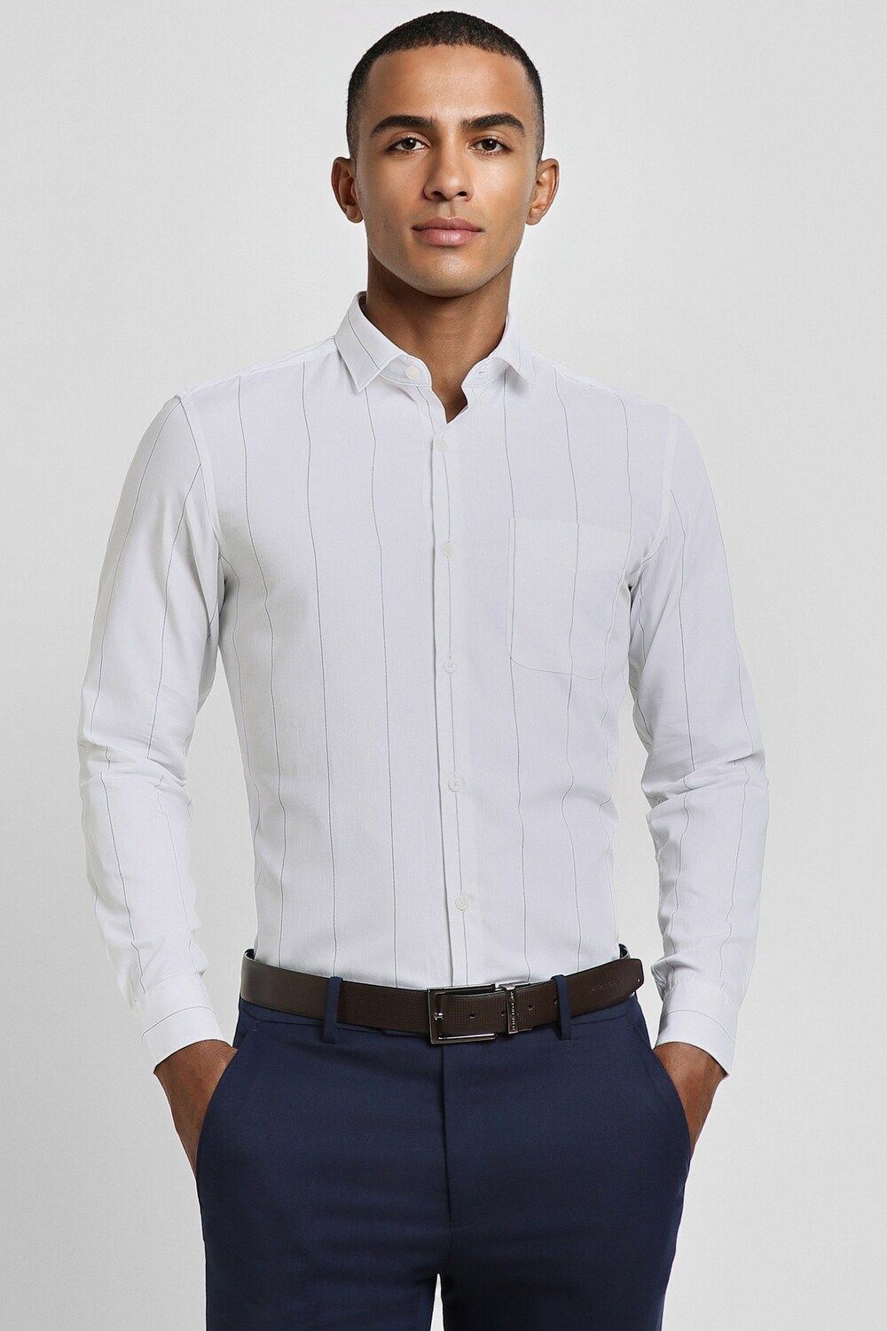 Men White Slim Fit Formal Full Sleeves Formal Shirt