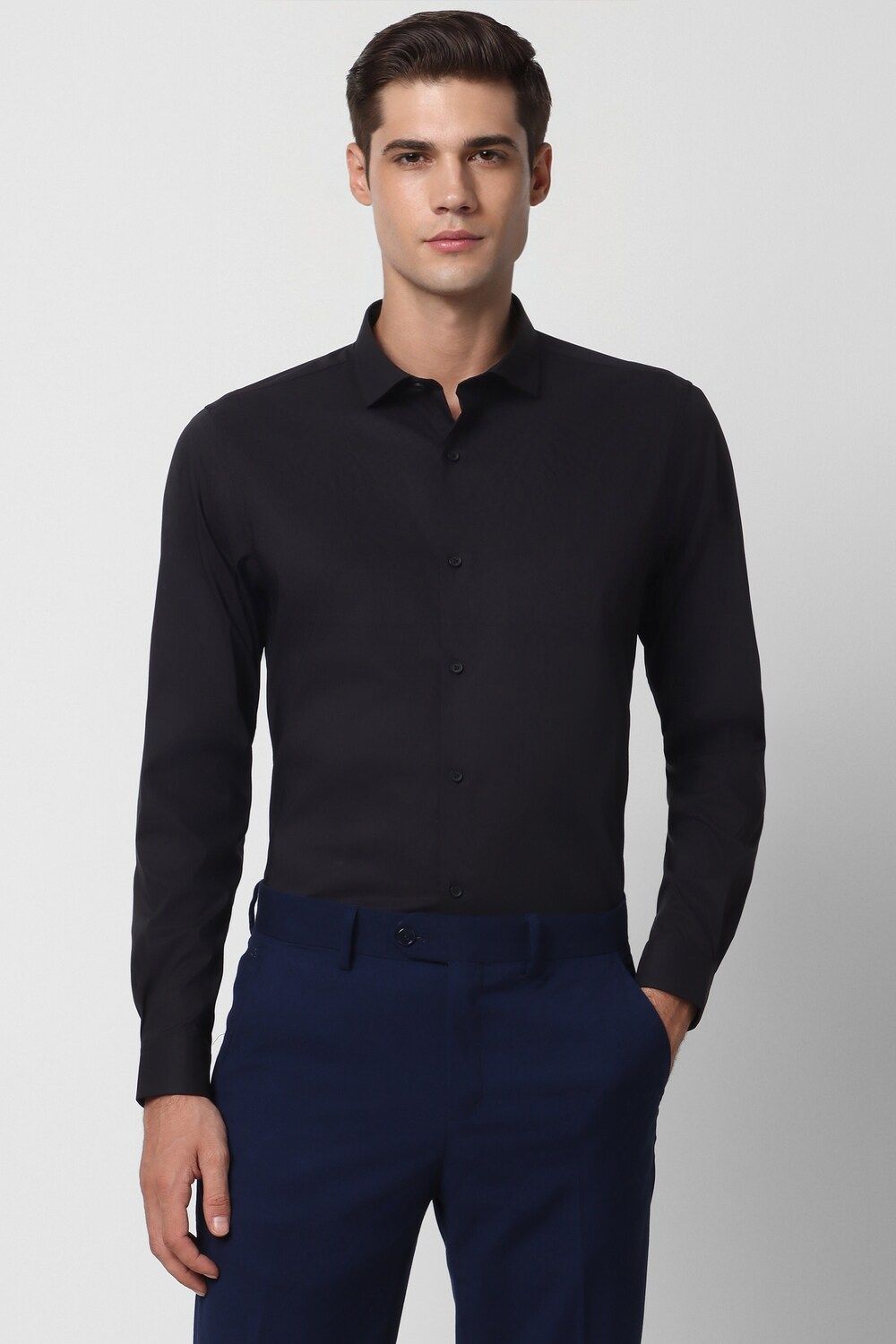Men Black Super Slim Fit Formal Full Sleeves Formal Shirt