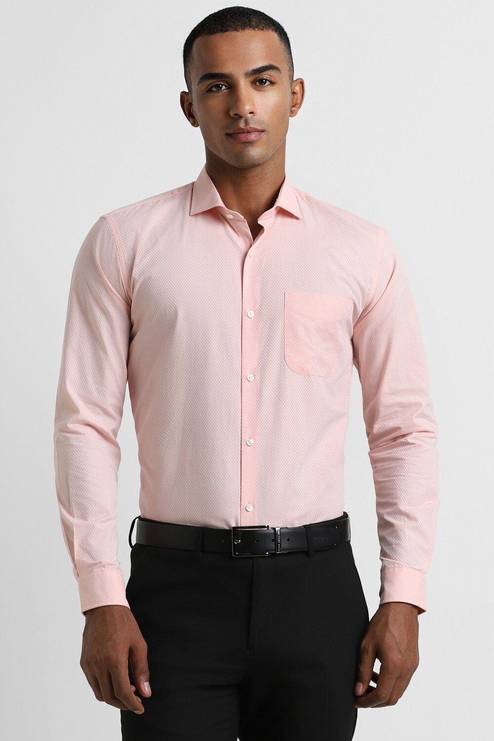 Men Peach Slim Fit Formal Full Sleeves Formal Shirt