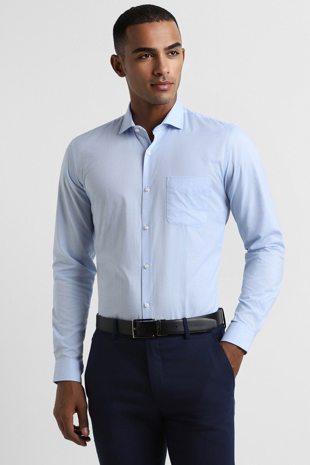 Men Blue Slim Fit Formal Full Sleeves Formal Shirt