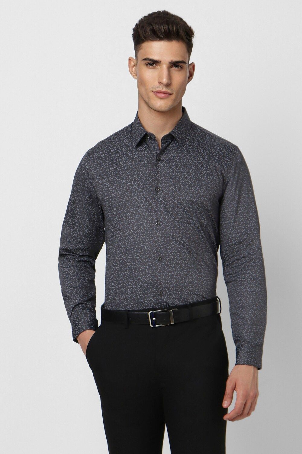 Men Grey Slim Fit Formal Full Sleeves Formal Shirt