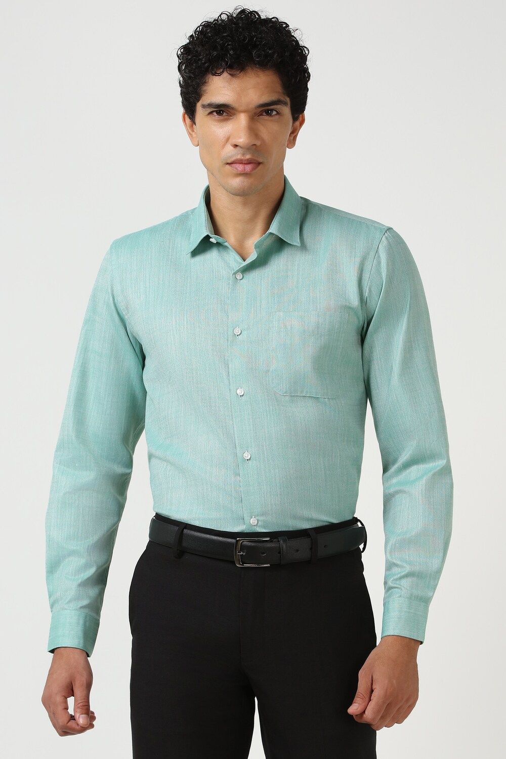 Men Green Slim Fit Formal Full Sleeves Formal Shirt