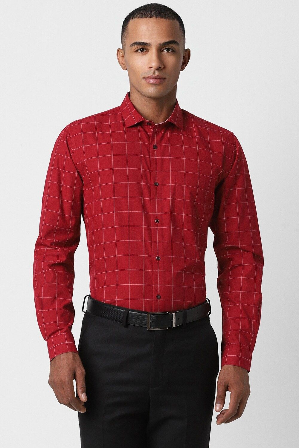 Men Red Slim Fit Formal Full Sleeves Formal Shirt