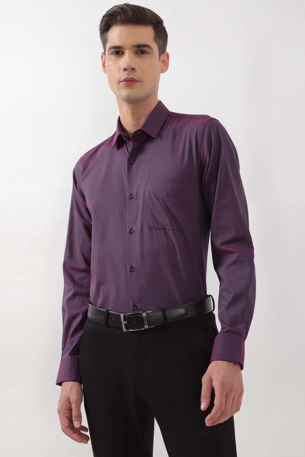 Men Purple Regular Fit Formal Full Sleeves Formal Shirt