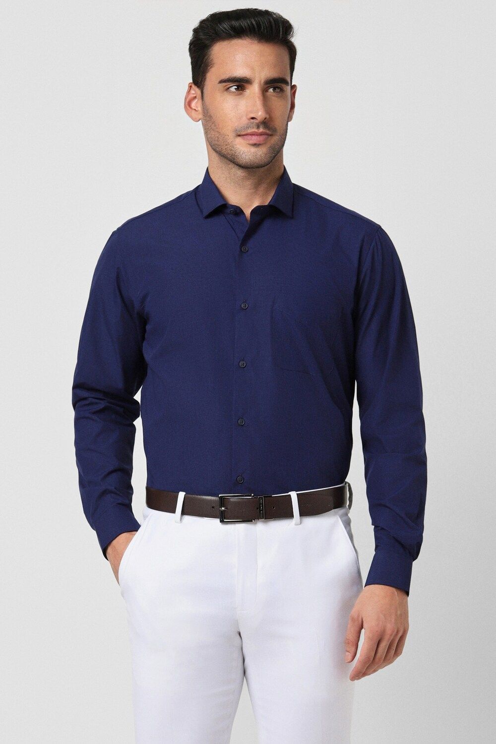 Men Navy Regular Fit Formal Full Sleeves Formal Shirt