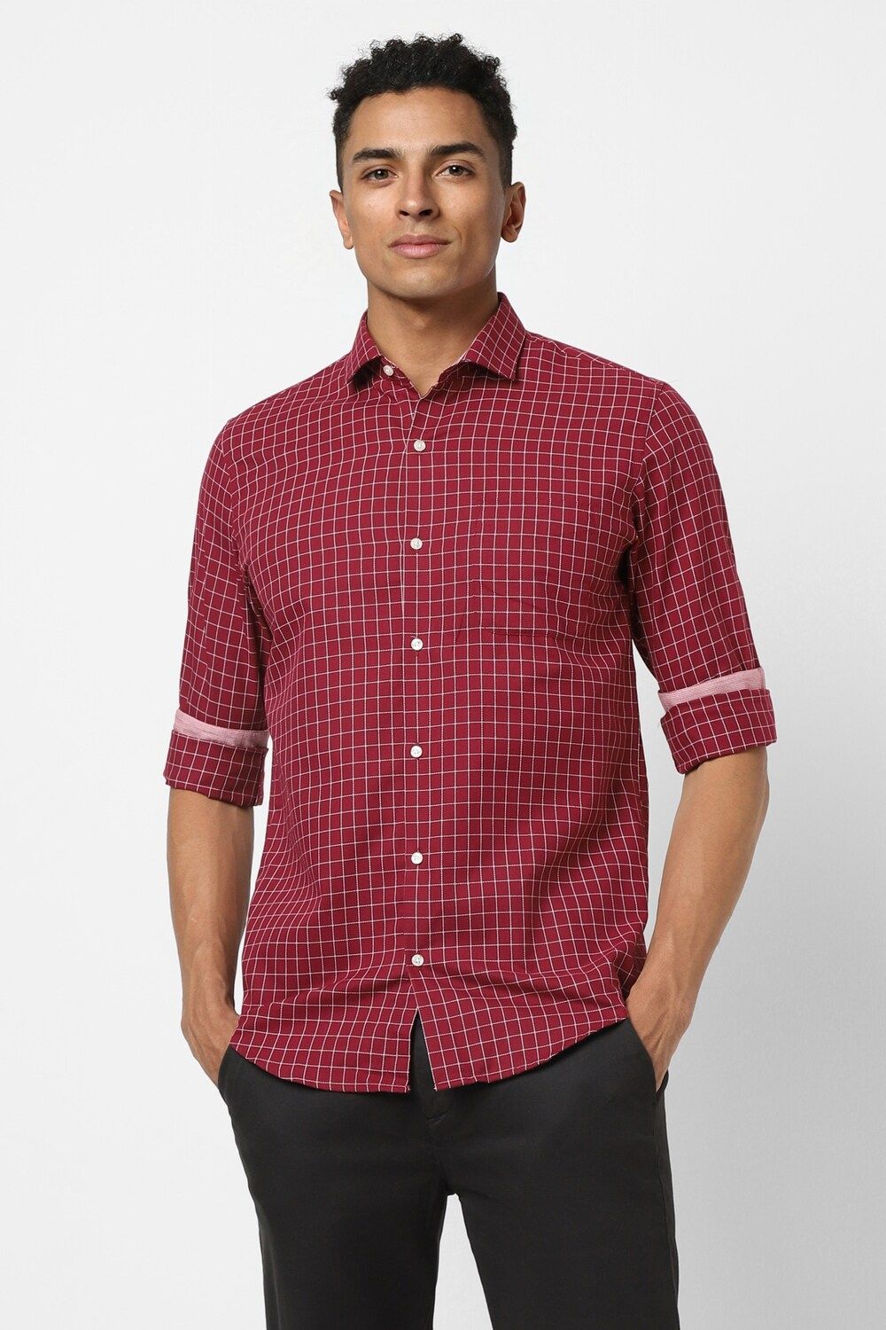 Men Maroon Slim Fit Formal Full Sleeves Formal Shirt